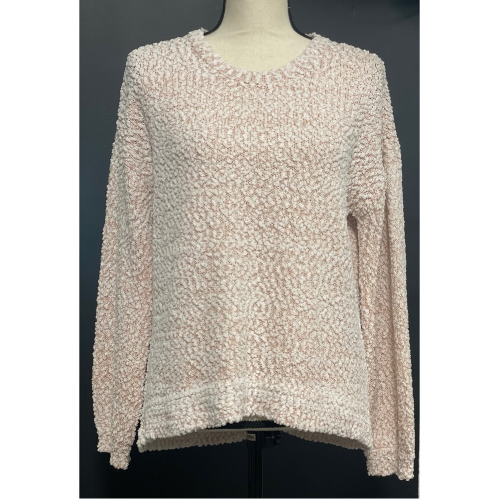 LC Lauren Conrad Fuzzy Crew Neck Sweater Pink & White Size M
